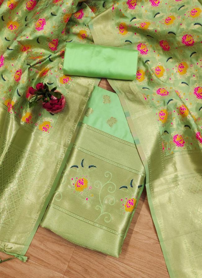 Banarasi Silk Pista Green Traditional Wear Weaving Dress Material